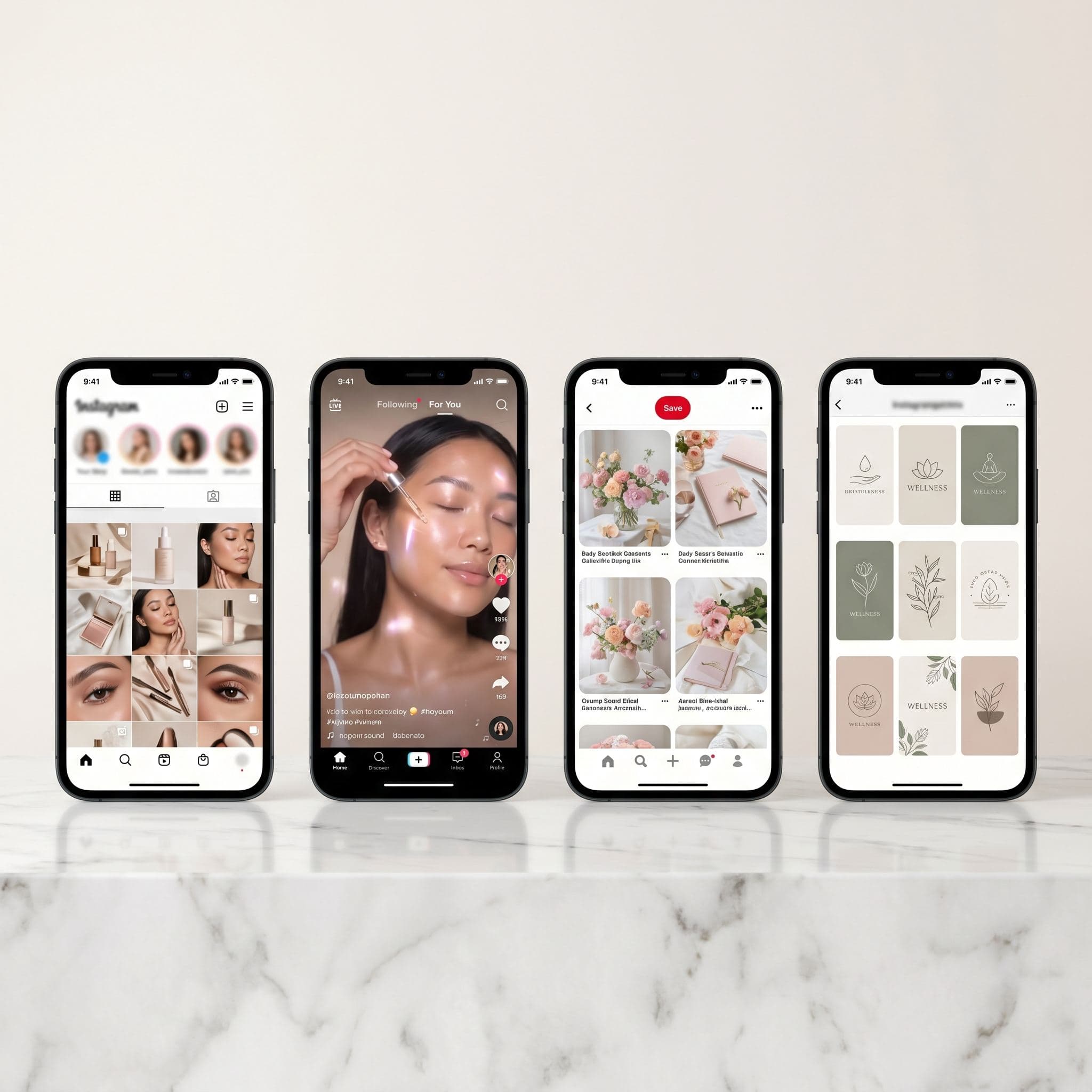 Social media content displayed on multiple phones